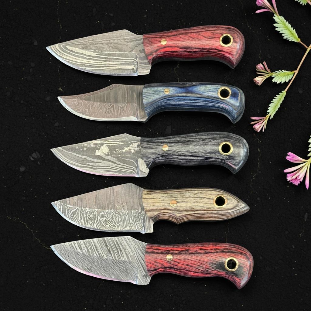 Lot of 10 Hand Forged Damascus Steel Skinner Knives with Pakka Wood Handles - 3