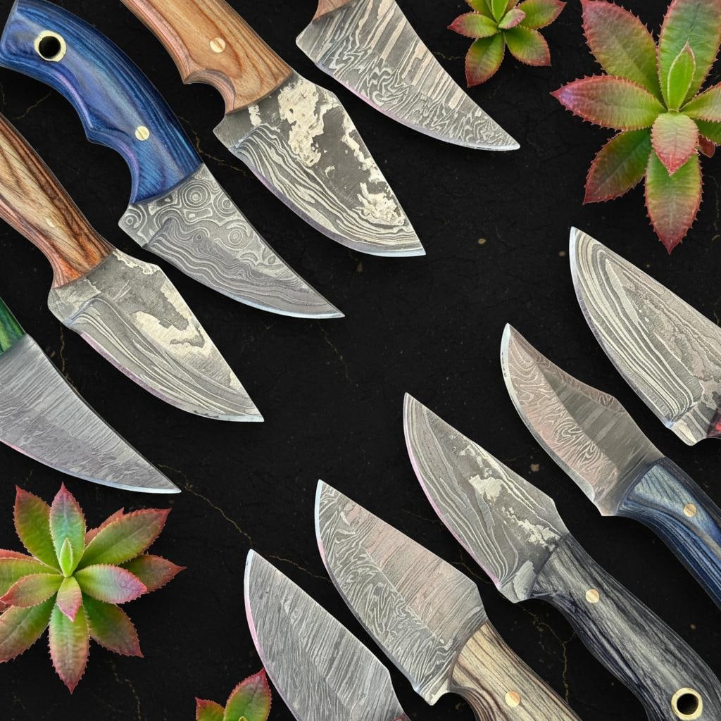 Lot of 10 Hand Forged Damascus Steel Skinner Knives with Pakka Wood Handles - 4