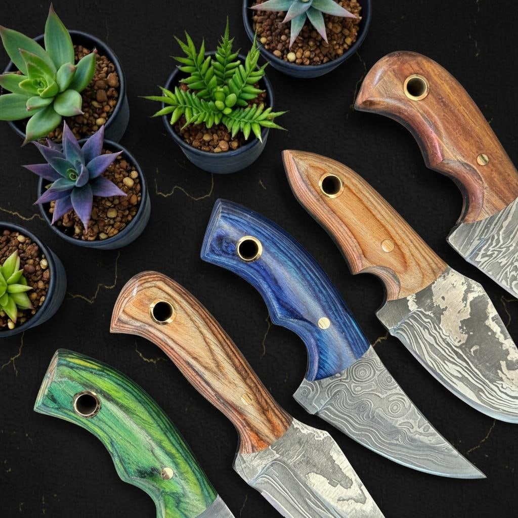 Lot of 10 Hand Forged Damascus Steel Skinner Knives with Pakka Wood Handles - 5