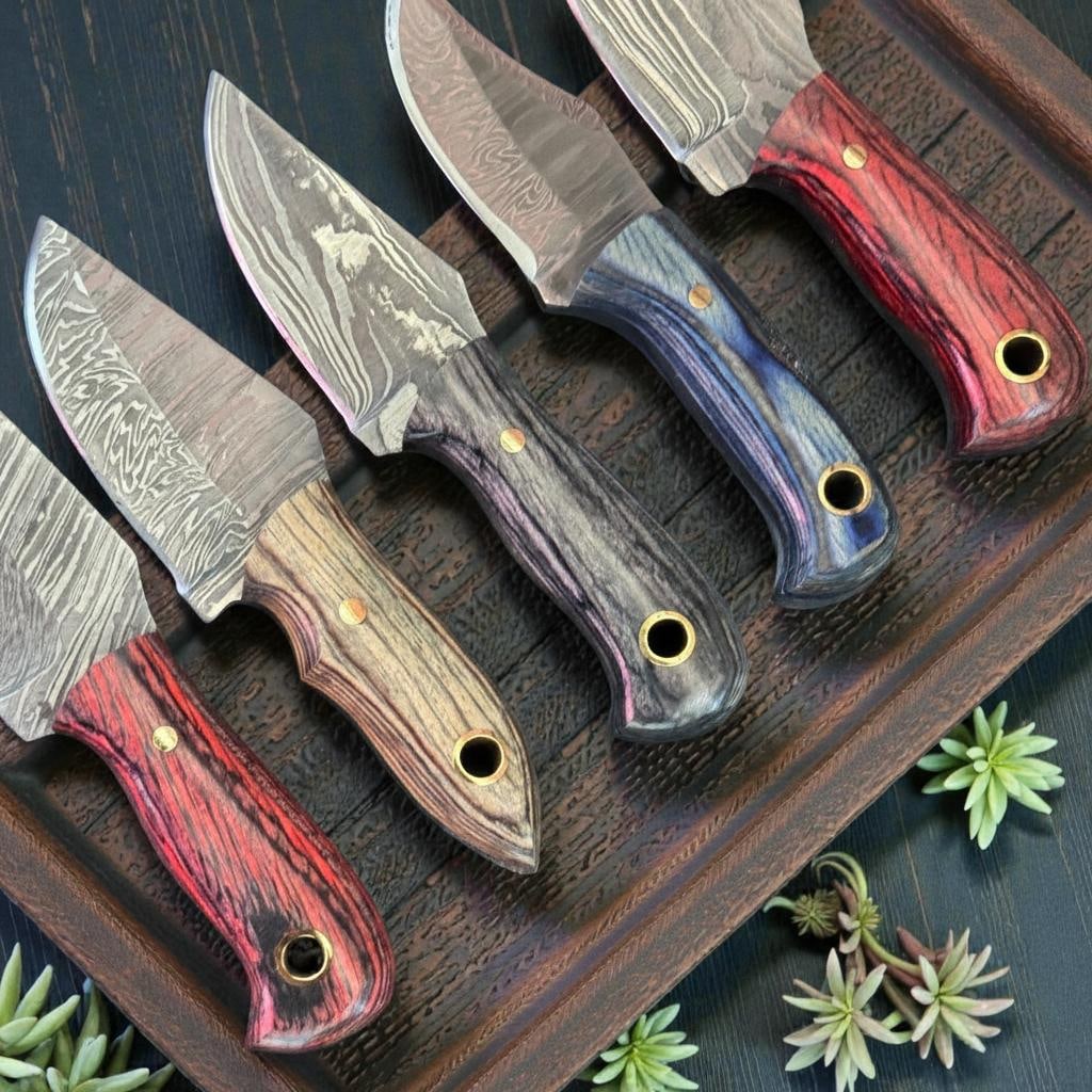 Lot of 10 Hand Forged Damascus Steel Skinner Knives with Pakka Wood Handles - 6