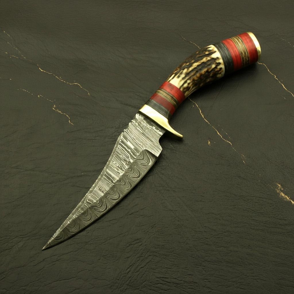 Hand Forged Damascus Steel Hunting Knife with Genuine Stag Antler Handle - 2
