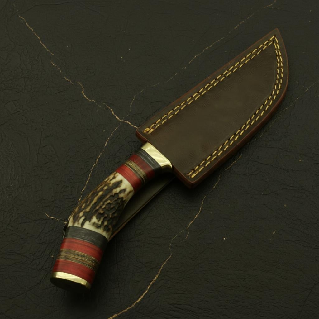 Hand Forged Damascus Steel Hunting Knife with Genuine Stag Antler Handle - 6