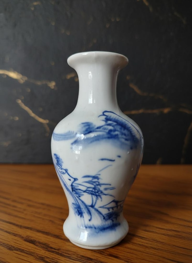 Set of 6 Antique Chinese Blue & White Porcelain Vases Miniature Landscape 3.5" - 5