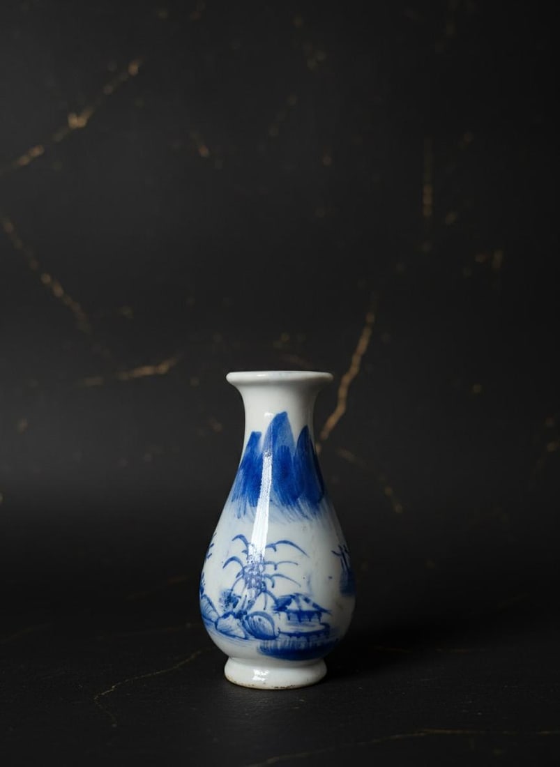 Set of 6 Antique Chinese Blue & White Porcelain Vases Miniature Landscape 3.5" - 6