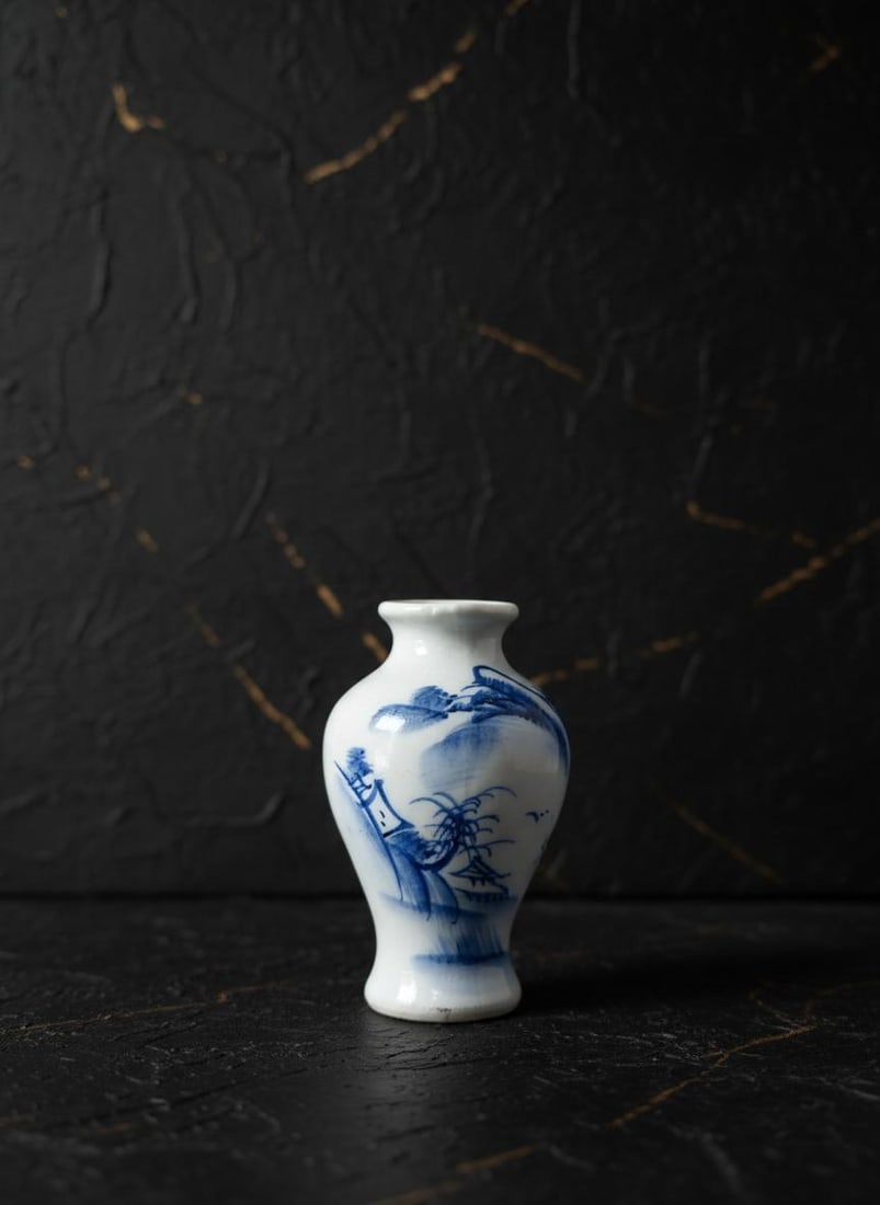 Set of 6 Antique Chinese Blue & White Porcelain Vases Miniature Landscape 3.5" - 7