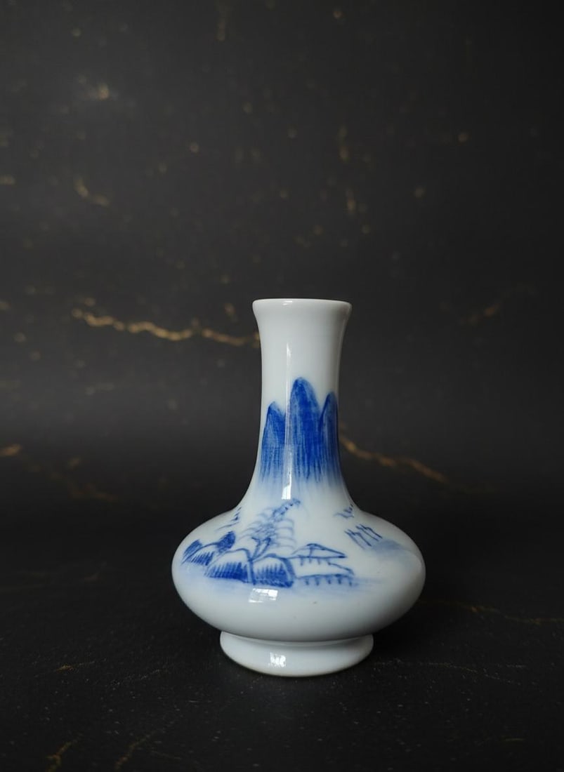 Set of 6 Antique Chinese Blue & White Porcelain Vases Miniature Landscape 3.5" - 8