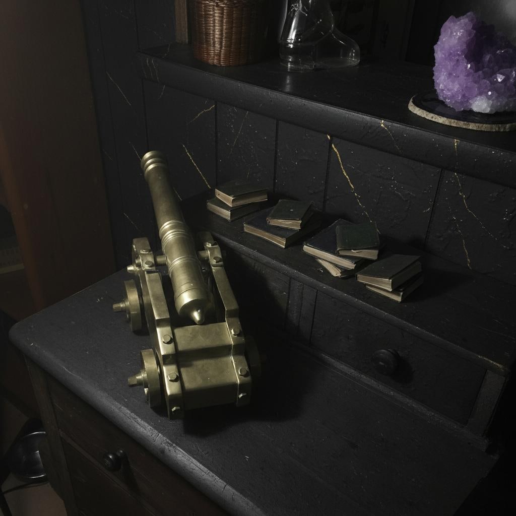 Solid Brass 15" Cannon Figurine on 4 Wheel Carriage Vintage Military Style Decor - 4