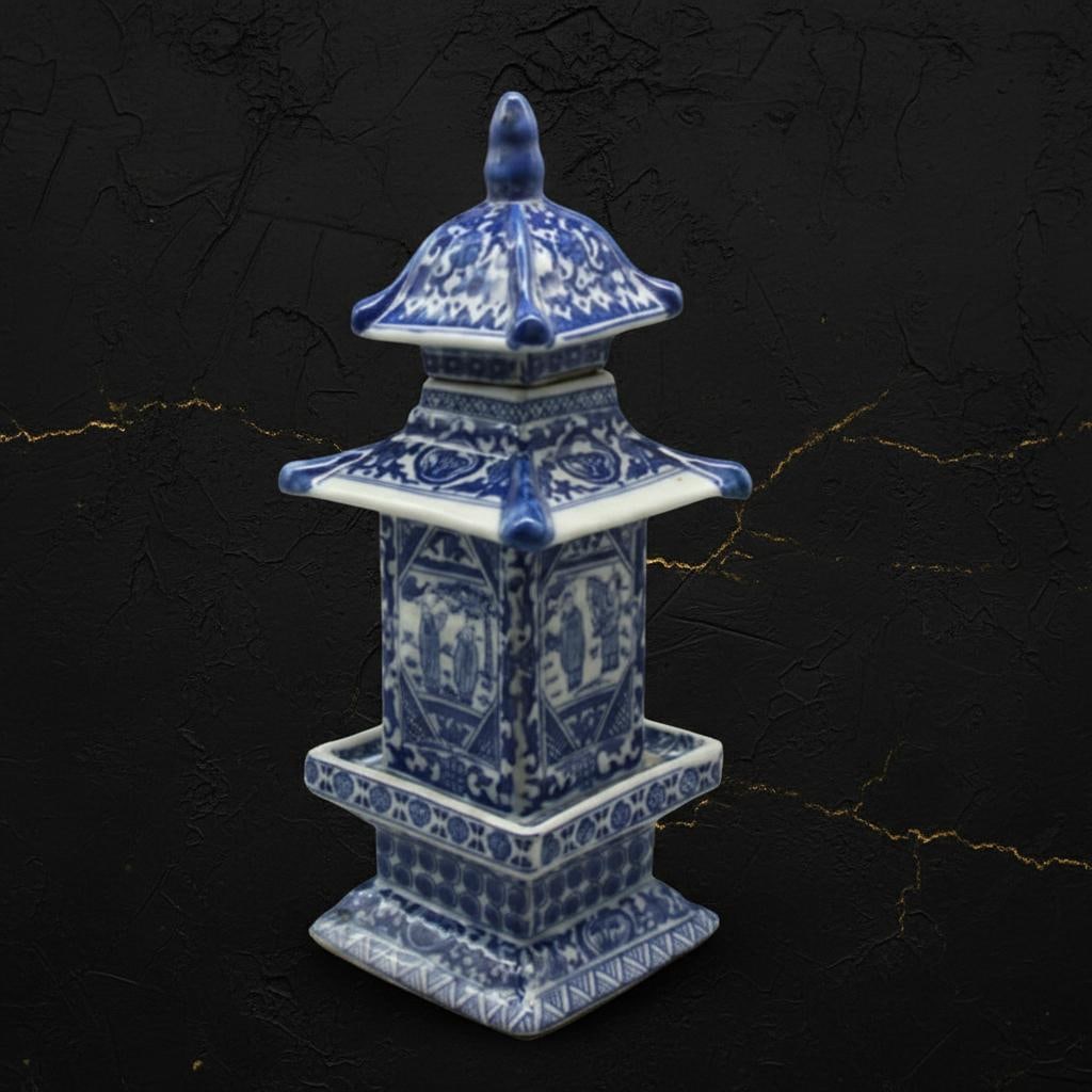Antique Chinese Layered Tower Vase Blue and White Jingdezhen Porcelain Collection: Title:Antique Chinese Layered Tower Vase Blue and White Jingdezhen Porcelain CollectionDescription:This old, antique Chinese vase is a unique piece for any collection. Originating from Jingdezhen,