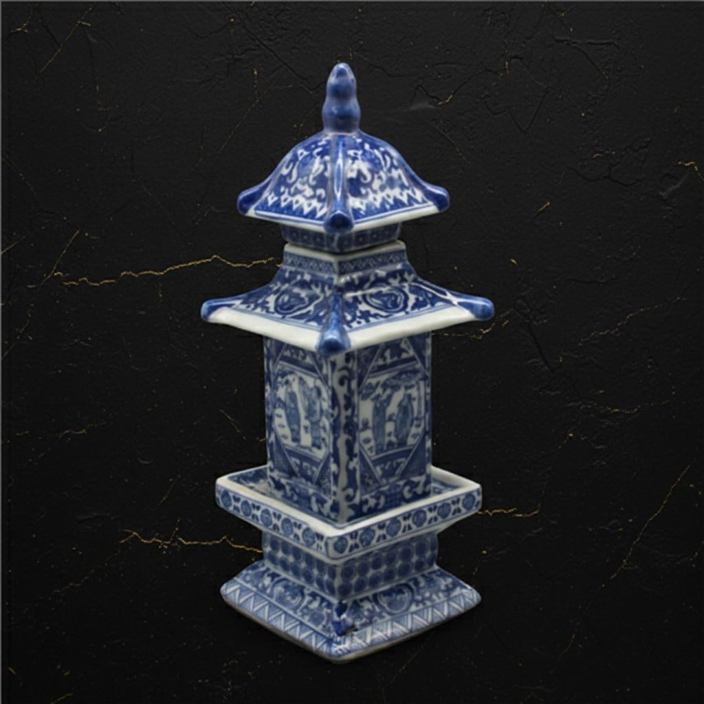 Antique Chinese Layered Tower Vase Blue and White Jingdezhen Porcelain Collection - 2