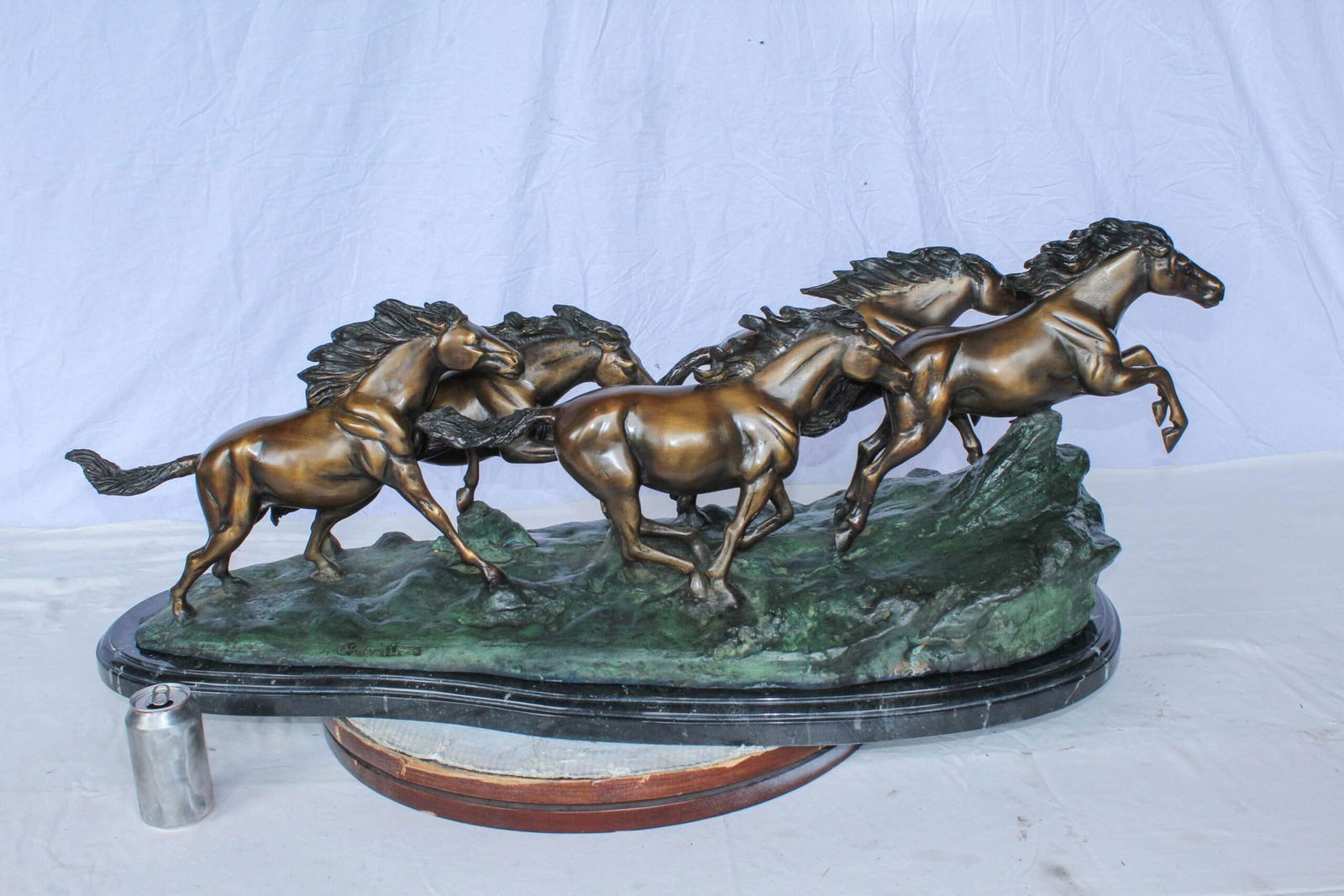 Running Horses Bronze Statue on Marble Base 47" x 20" x 17"H - 4