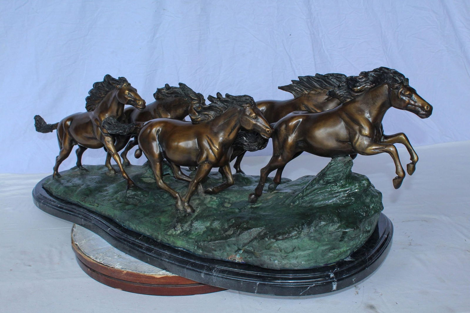 Running Horses Bronze Statue on Marble Base 47" x 20" x 17"H - 7