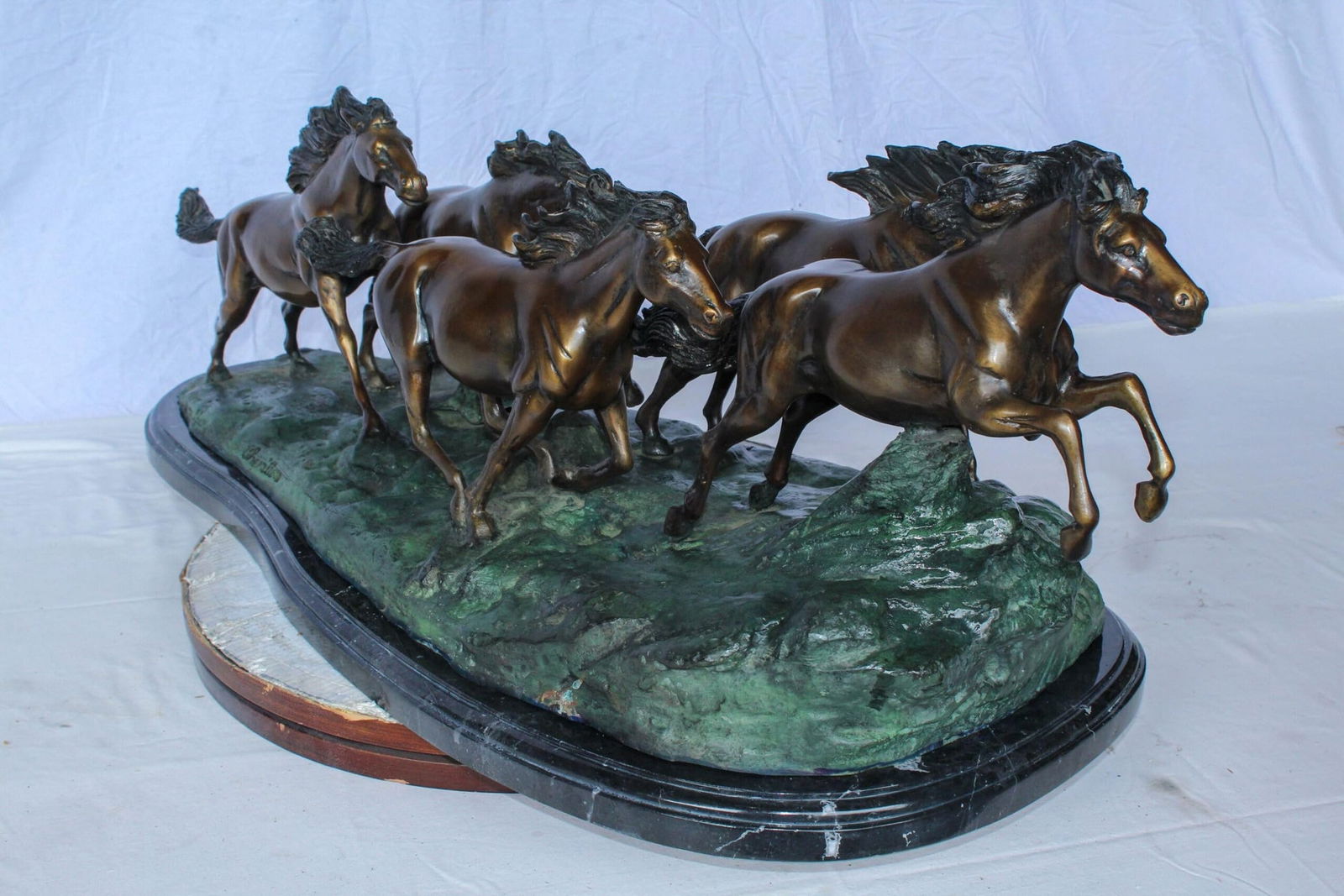 Running Horses Bronze Statue on Marble Base 47" x 20" x 17"H - 9