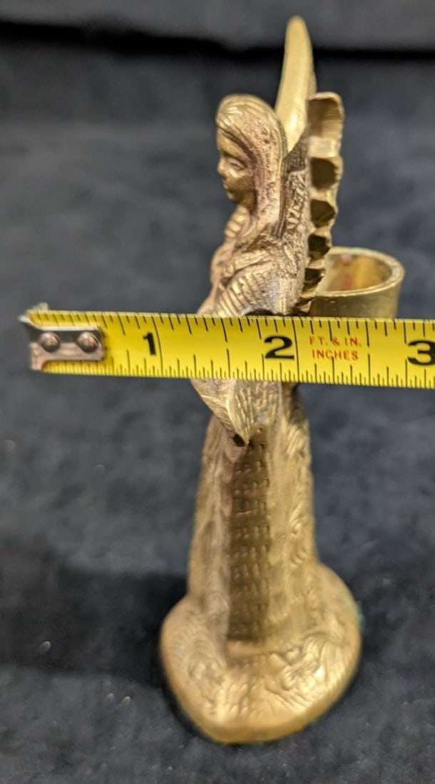 Heavy Solid Brass Angel Candle Holder 6" Vintage Candlestick Made in India by Jainson - 12