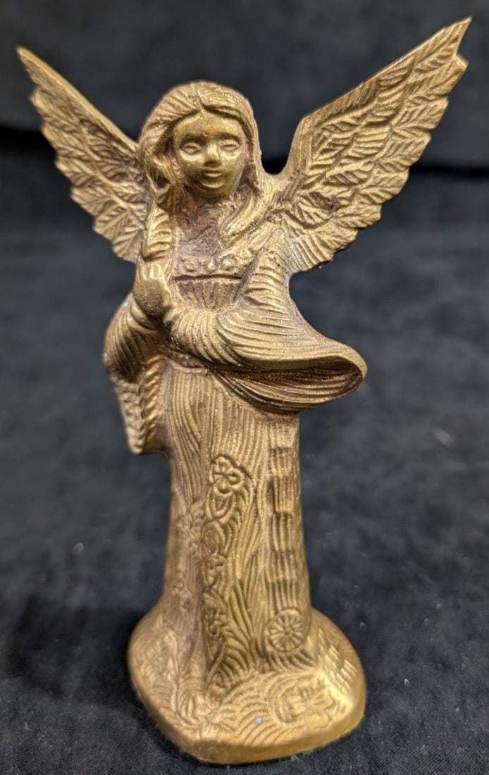 Heavy Solid Brass Angel Candle Holder 6" Vintage Candlestick Made in India by Jainson - 7