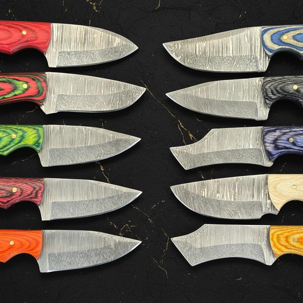 Lot of 10 Hand Forged Damascus Steel Skinner Knives with Pakka Wood Handles - 2