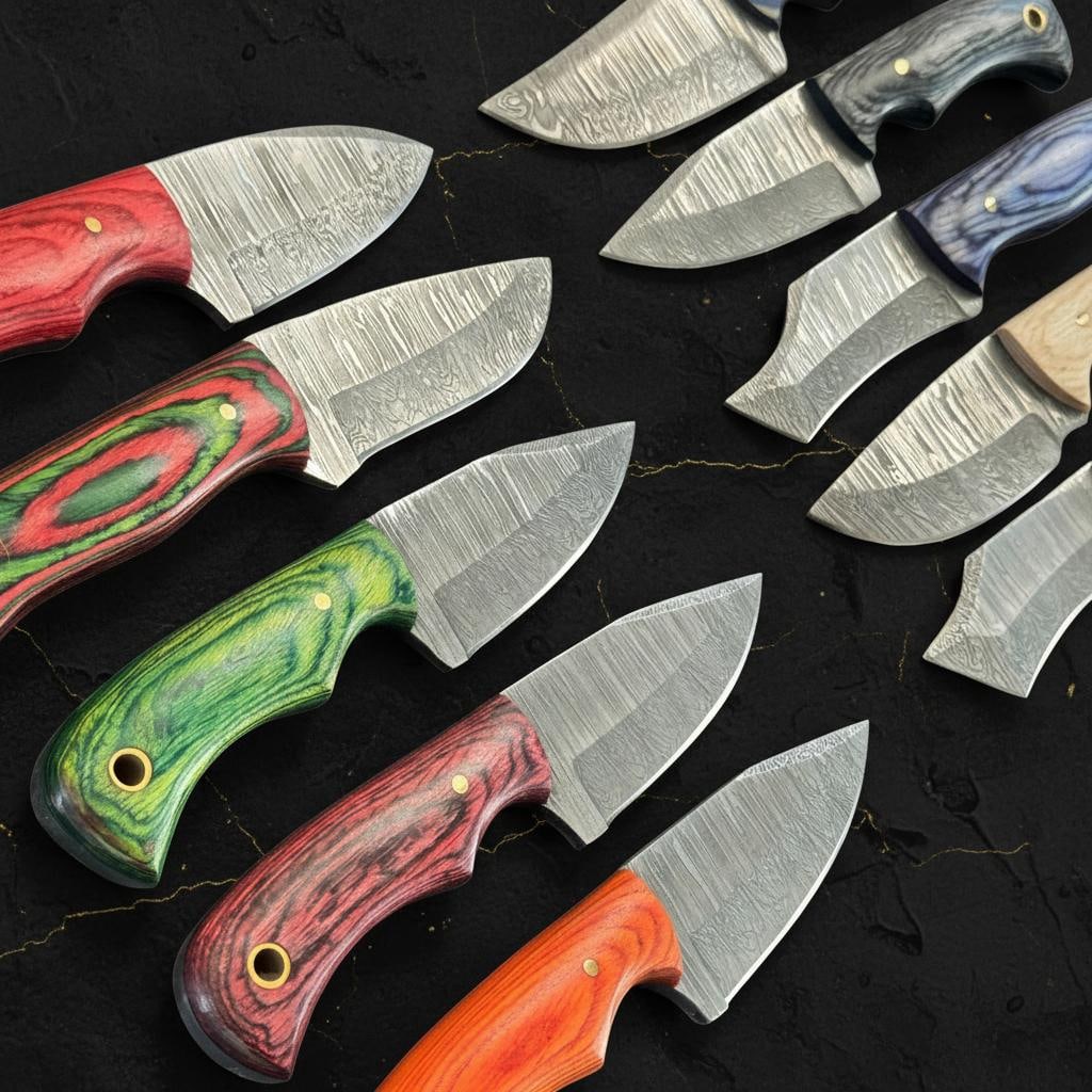 Lot of 10 Hand Forged Damascus Steel Skinner Knives with Pakka Wood Handles - 6