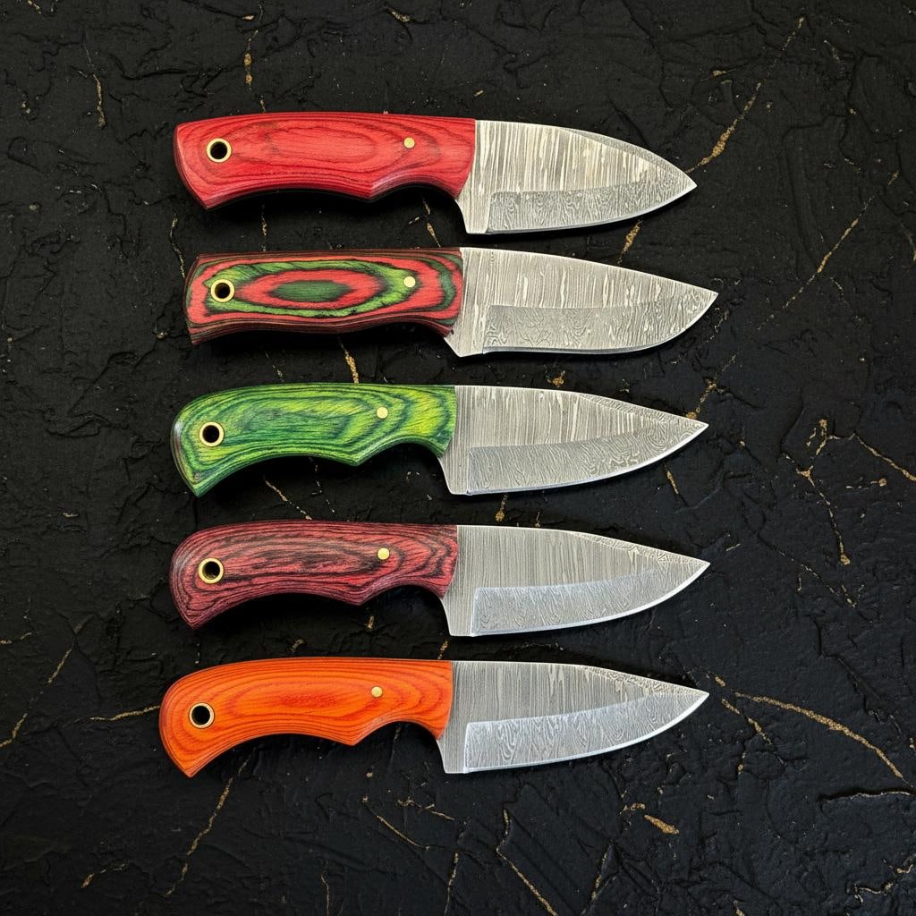 Lot of 10 Hand Forged Damascus Steel Skinner Knives with Pakka Wood Handles - 7