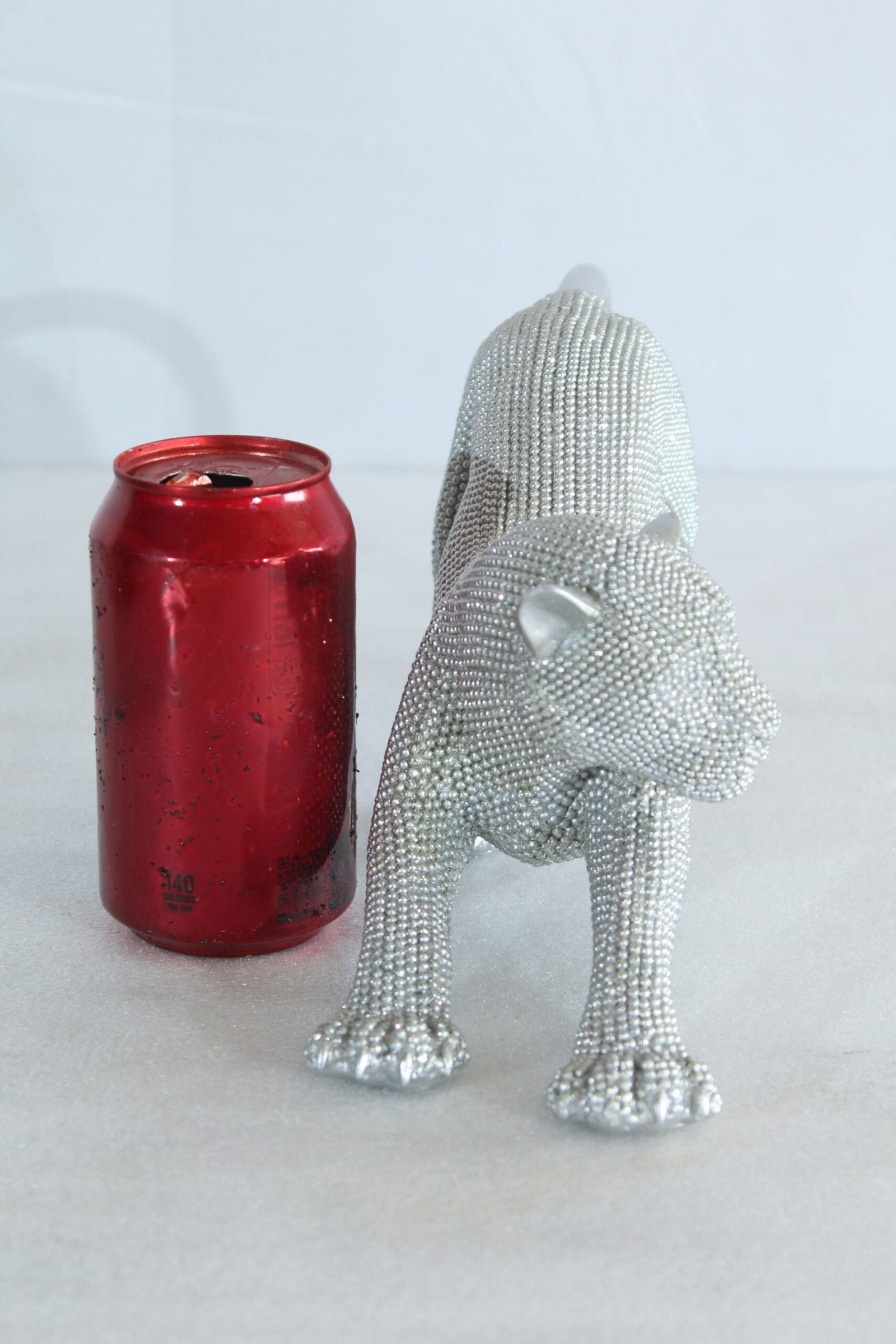 Silver Stretching Panther Resin Statue with Beaded Texture - Modern Animal Décor - 15" x 4" x 6"H - 2