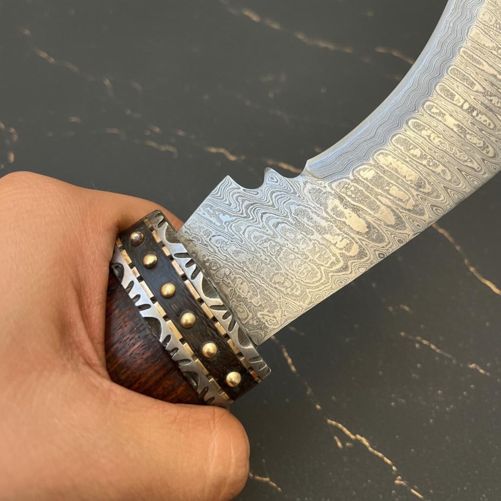 18" Handmade Damascus Steel Kukri Bowie Hunting Knife with Leather Sheath - 10