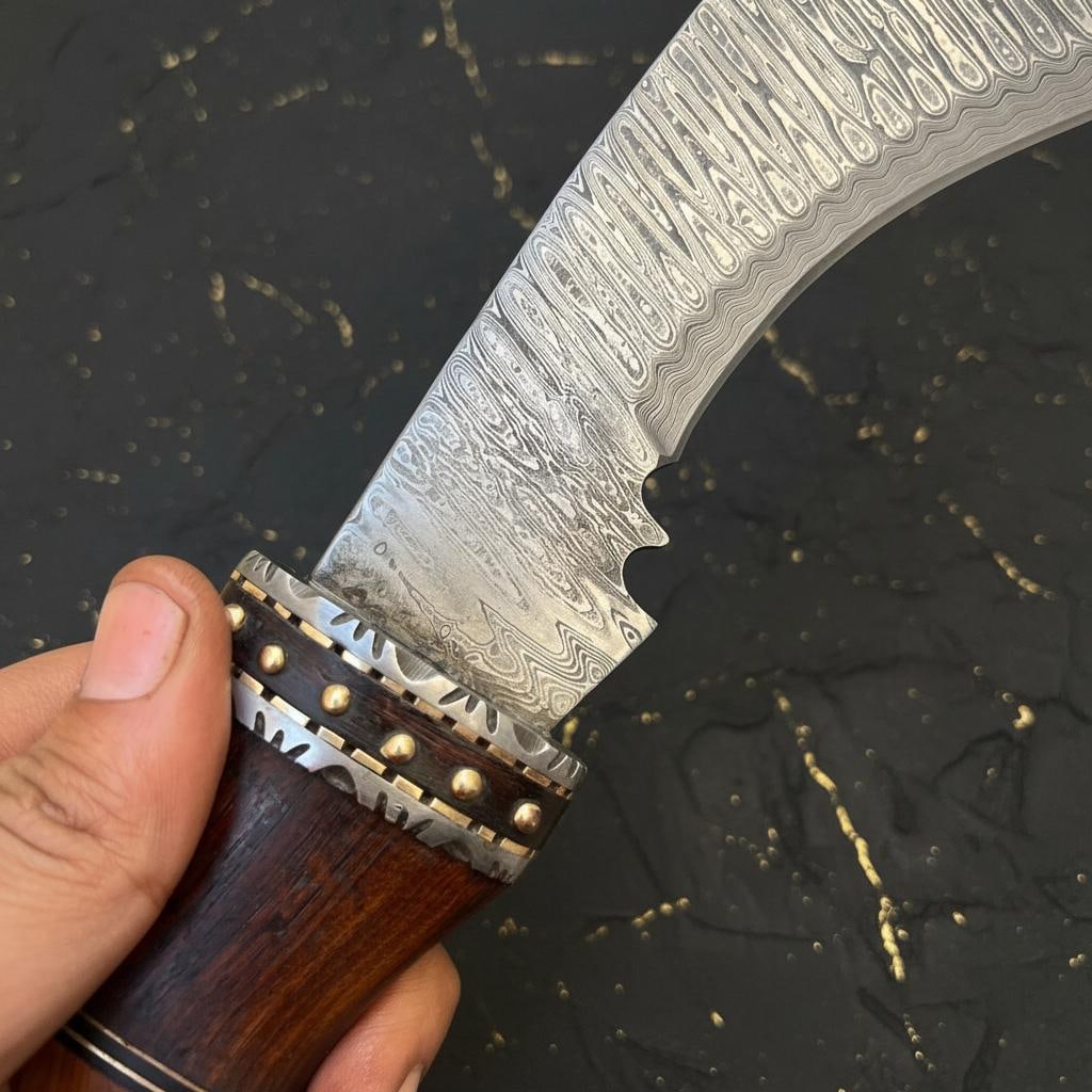 18" Handmade Damascus Steel Kukri Bowie Hunting Knife with Leather Sheath - 13
