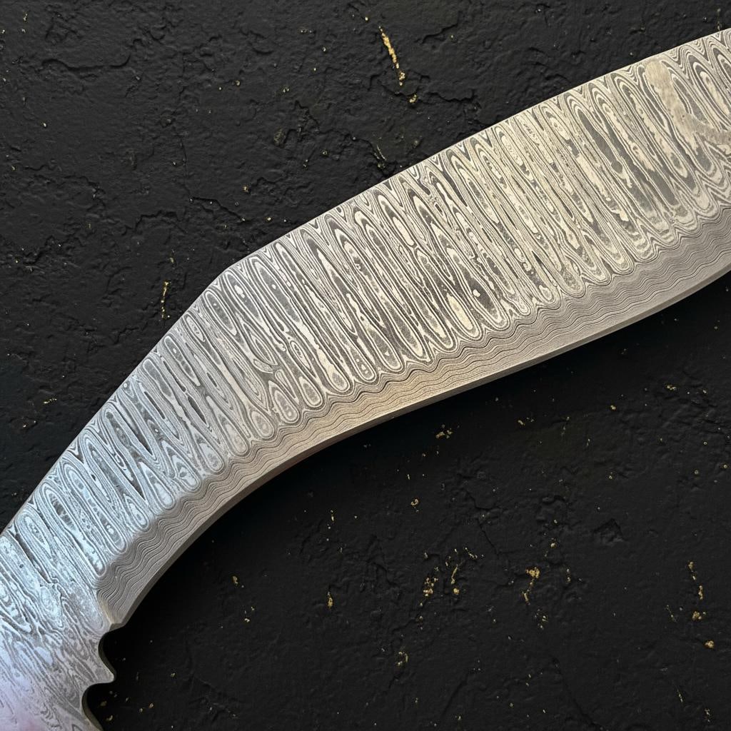 18" Handmade Damascus Steel Kukri Bowie Hunting Knife with Leather Sheath - 14
