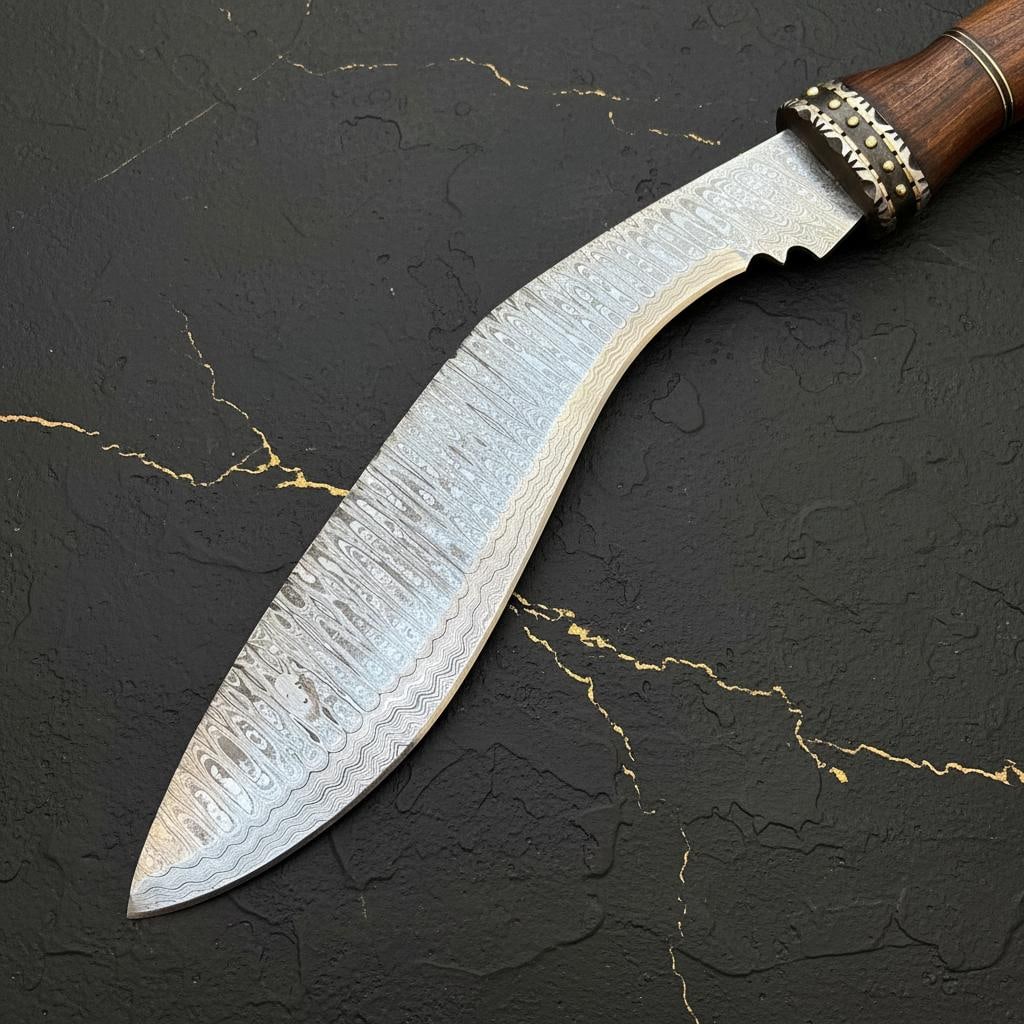 18" Handmade Damascus Steel Kukri Bowie Hunting Knife with Leather Sheath - 4