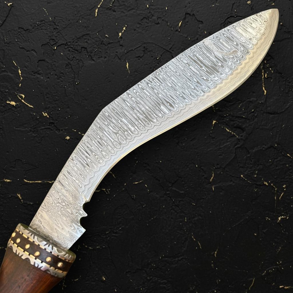 18" Handmade Damascus Steel Kukri Bowie Hunting Knife with Leather Sheath - 6