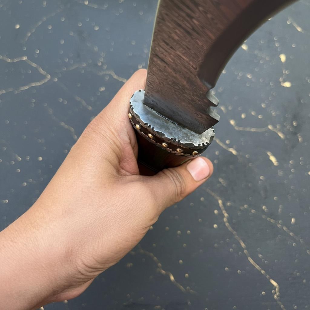 18" Handmade Damascus Steel Kukri Bowie Hunting Knife with Leather Sheath - 8