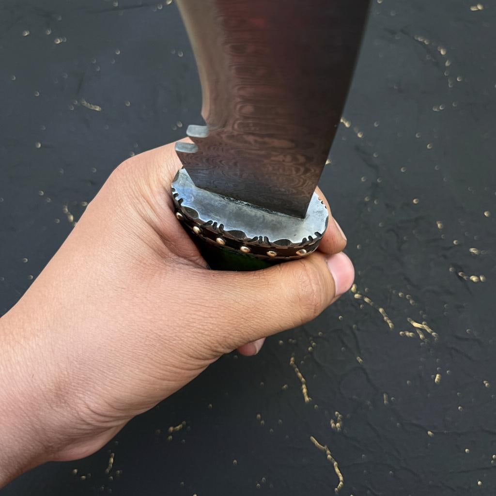 18" Handmade Damascus Steel Kukri Bowie Hunting Knife with Leather Sheath - 9