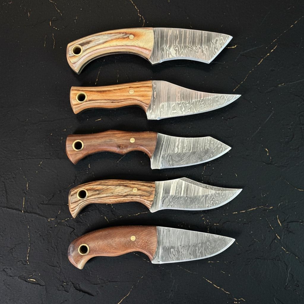 Hand Forged Damascus Steel Skinner Knife Lot, 10pc Set with Pakka Wood Handles - 2