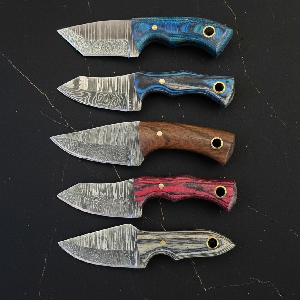 Hand Forged Damascus Steel Skinner Knife Lot, 10pc Set with Pakka Wood Handles - 3