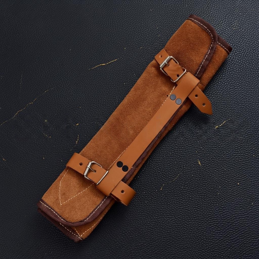 Hand Forged 5-Piece Damascus Steel Chef Knife Set with High Carbon Blades & Leather Bag - 5