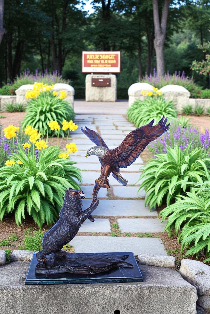 Bronze Statue of an Eagle and Bear Fighting for Fish Prey 24" x 9" x 28"H - 3
