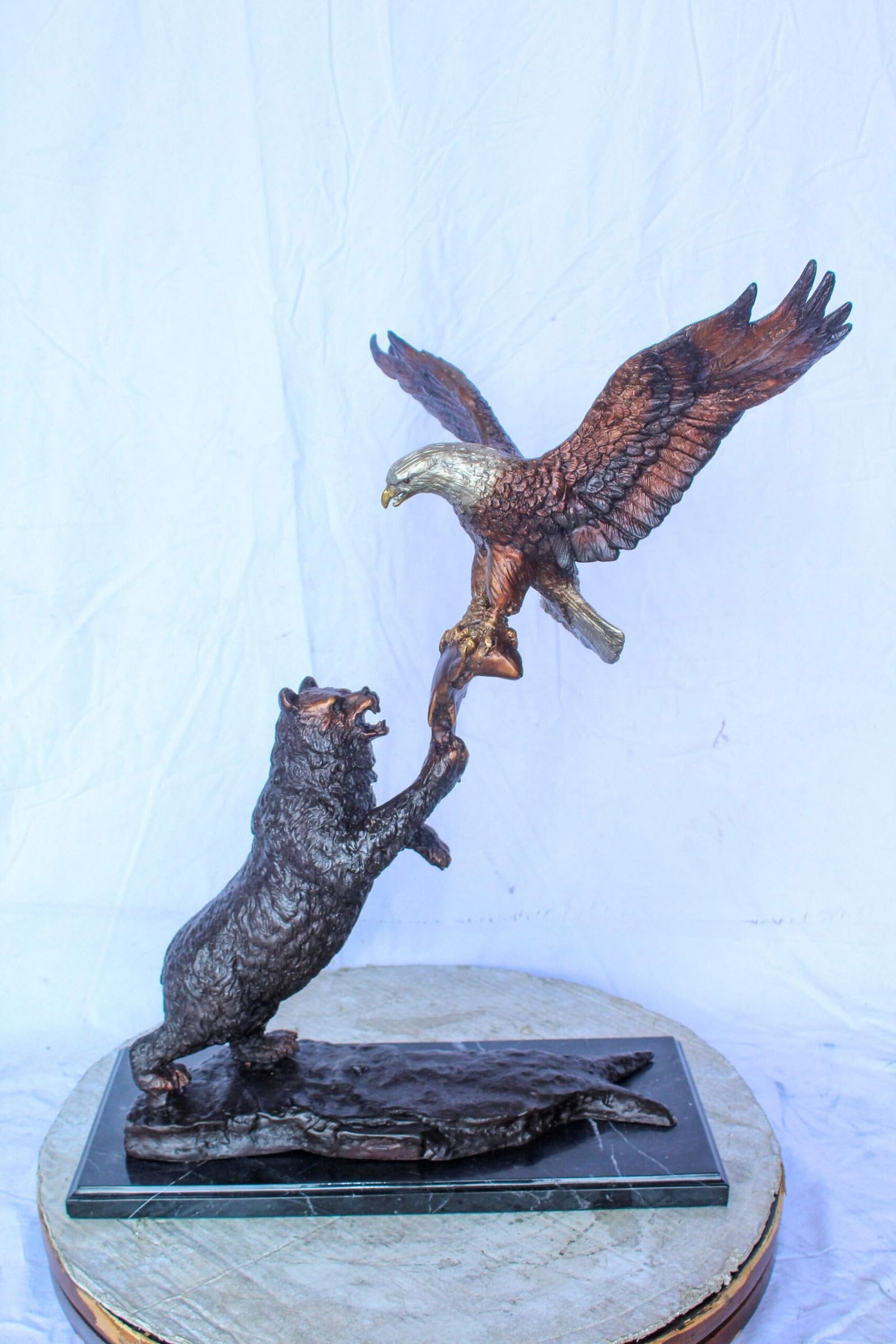 Bronze Statue of an Eagle and Bear Fighting for Fish Prey 24" x 9" x 28"H - 4