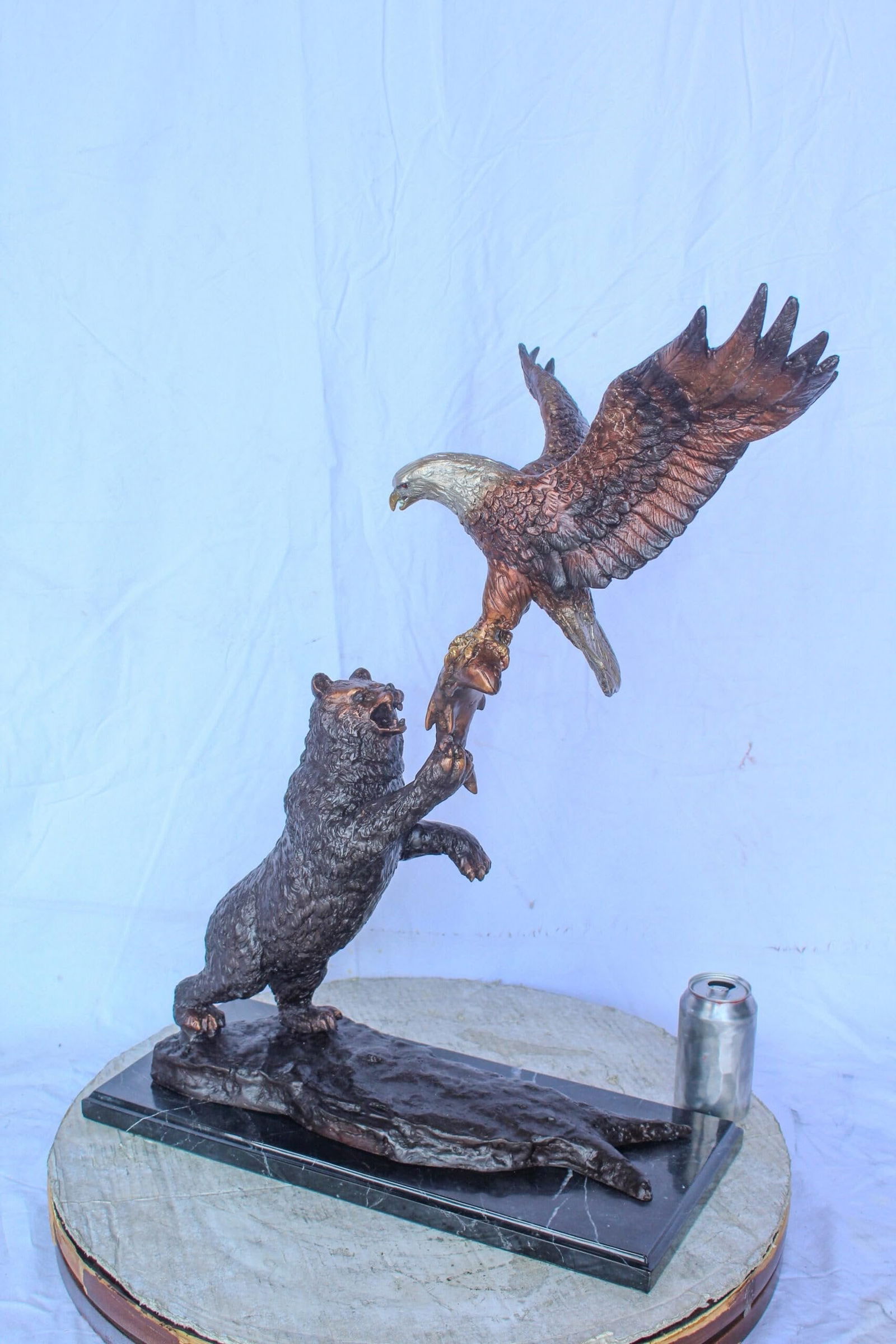 Bronze Statue of an Eagle and Bear Fighting for Fish Prey 24" x 9" x 28"H - 5