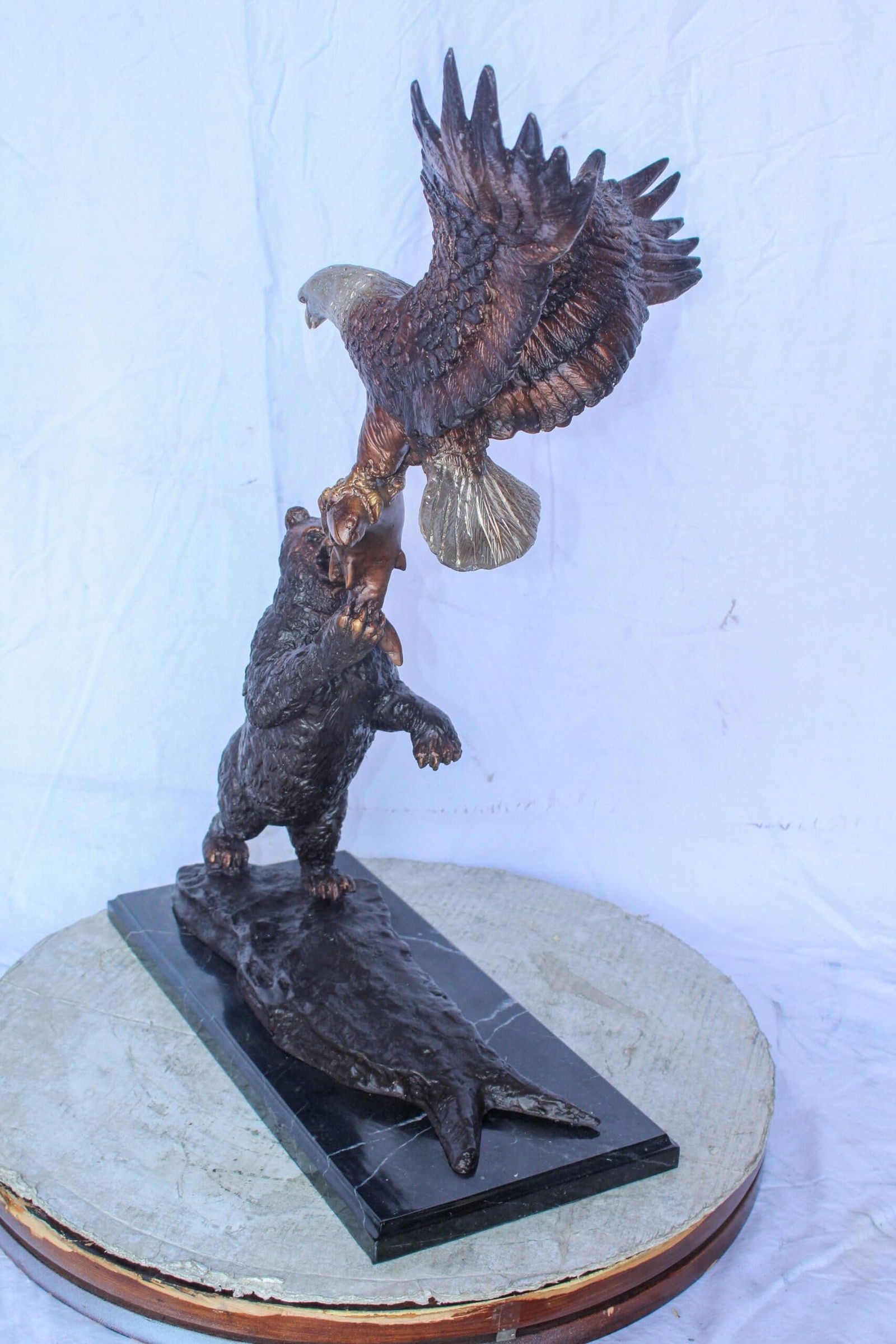 Bronze Statue of an Eagle and Bear Fighting for Fish Prey 24" x 9" x 28"H - 6