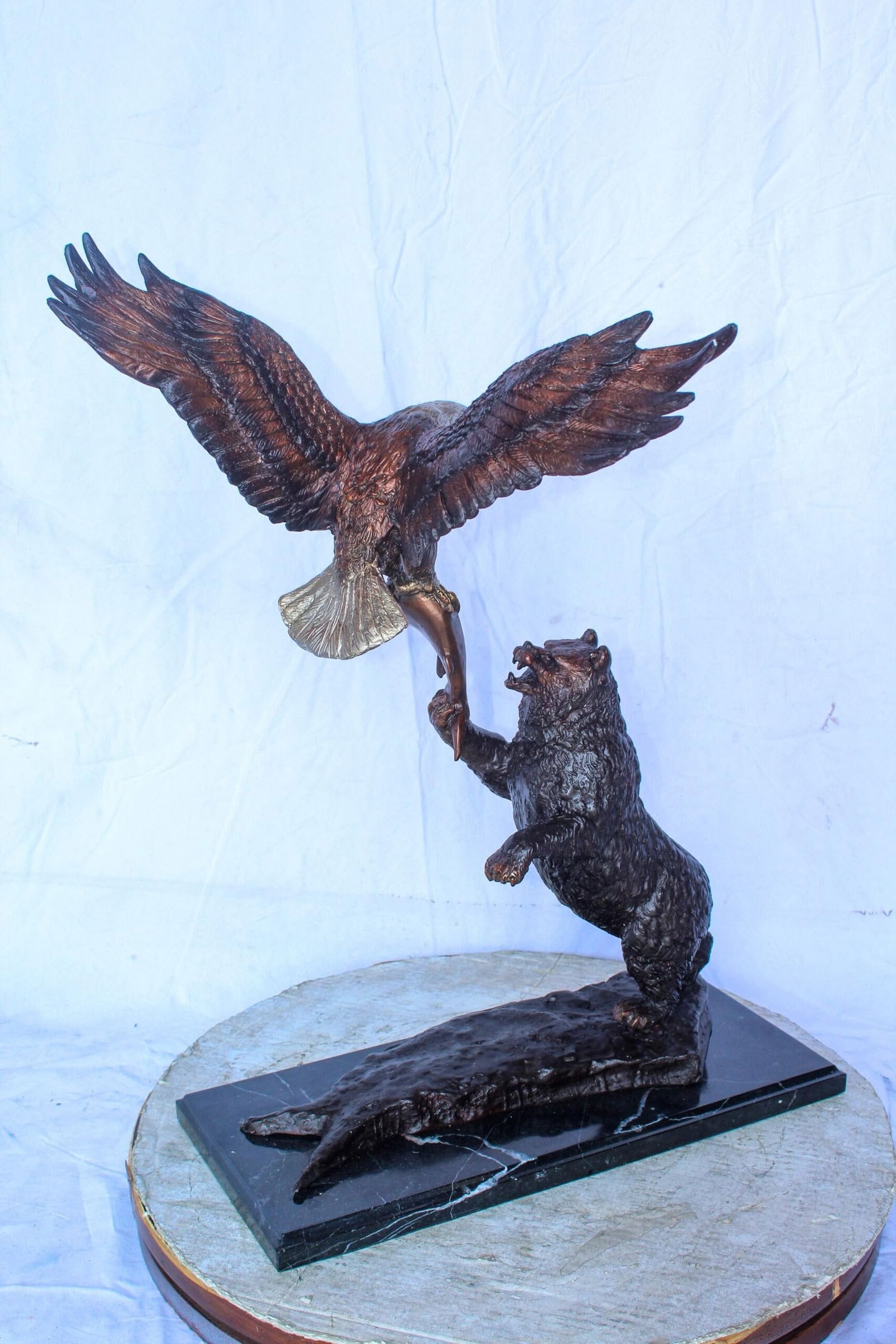 Bronze Statue of an Eagle and Bear Fighting for Fish Prey 24" x 9" x 28"H - 8