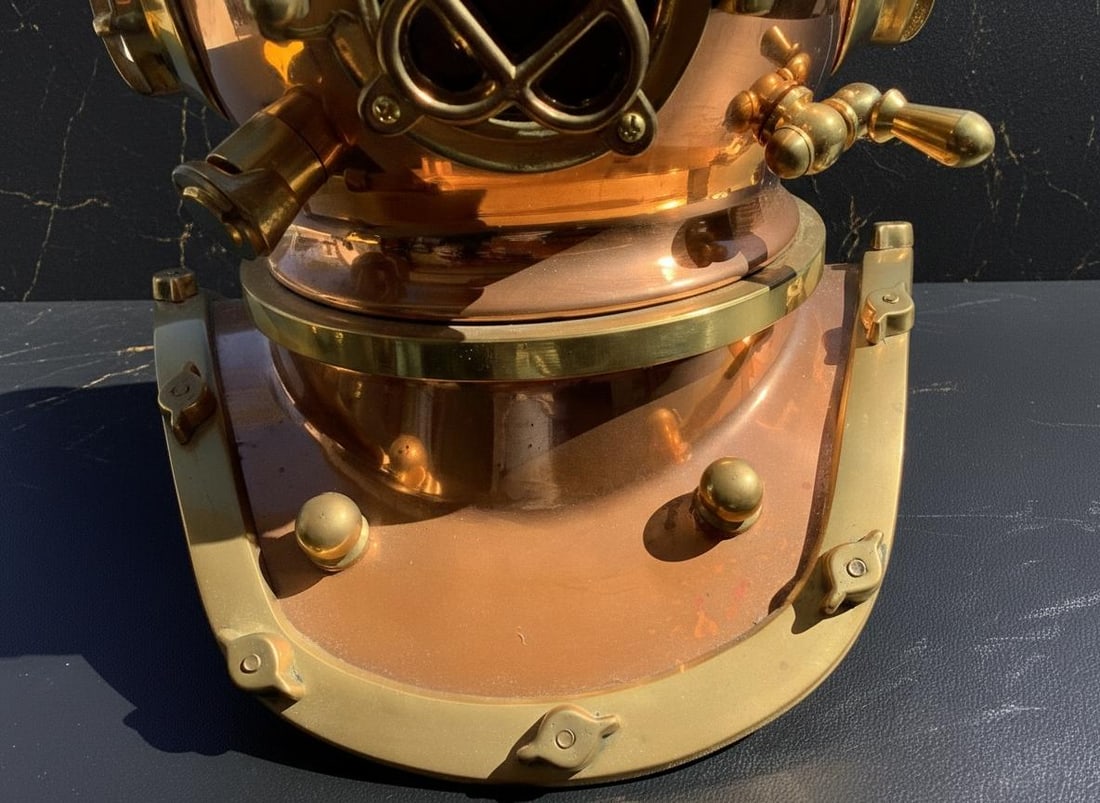 Vintage Copper and Brass Diving Helmet, 10 Inch Nautical Statue Decor Piece - 3