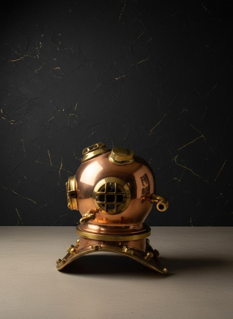 Vintage Copper and Brass Diving Helmet, 10 Inch Nautical Statue Decor Piece - 4