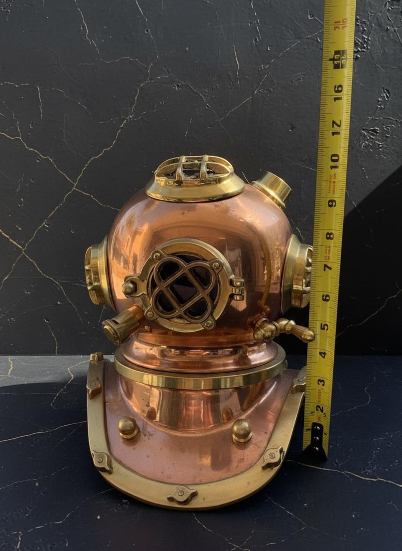 Vintage Copper and Brass Diving Helmet, 10 Inch Nautical Statue Decor Piece - 8