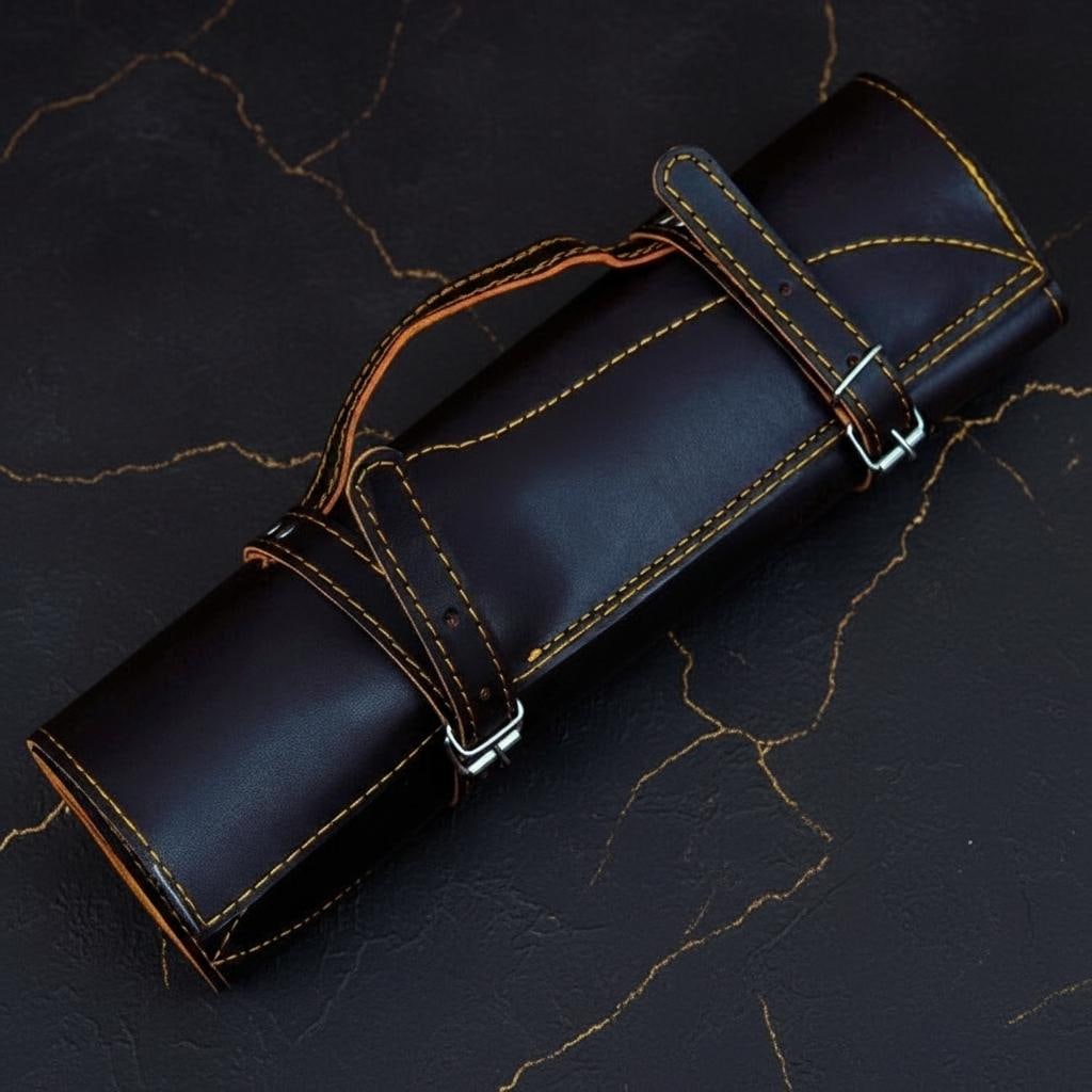 Hand Forged 5pc Chef Knife Set Black Coated Carbon Steel with Wood Mosaic Handles - 6