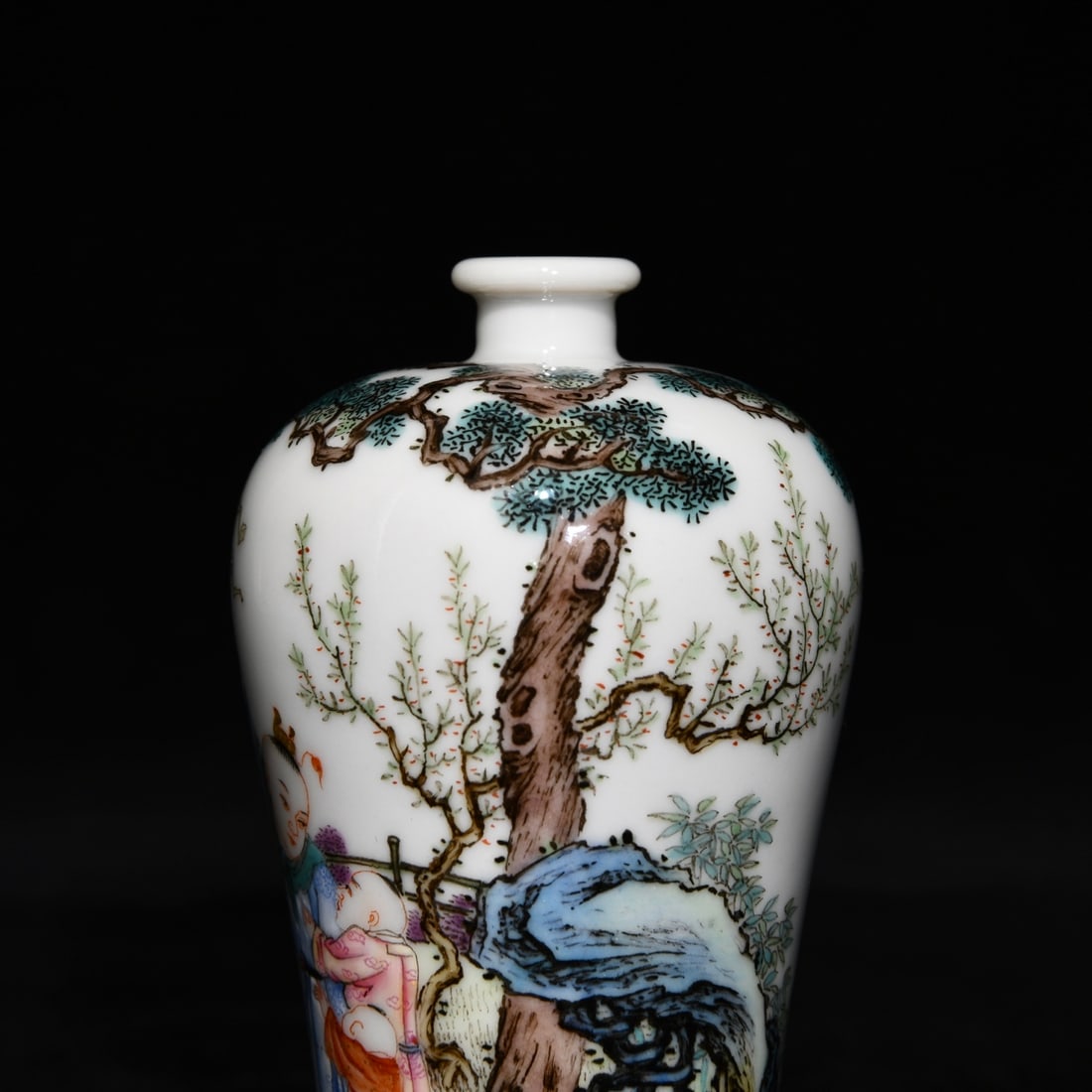 Porcelain Snuff Bottle Gilt Edge Famille Rose w Children at Play & QianLong Mark - 7