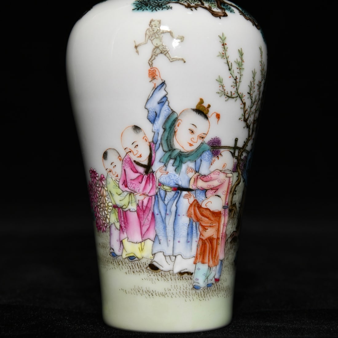 Porcelain Snuff Bottle Gilt Edge Famille Rose w Children at Play & QianLong Mark - 8
