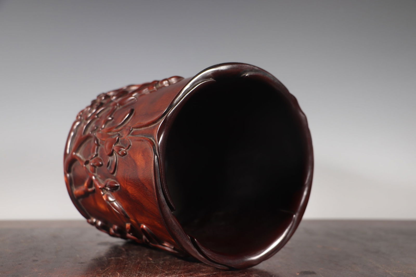 Huanghua Li Wood Hand-Carved Flower Brush Pot - 8