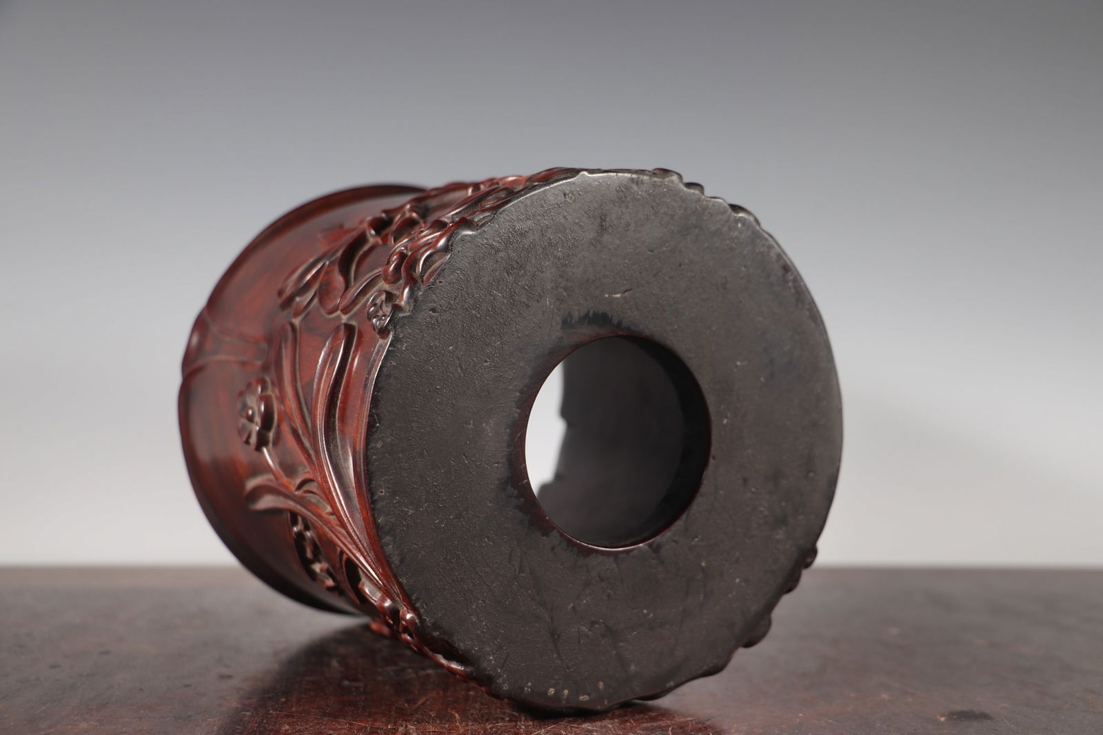 Huanghua Li Wood Hand-Carved Flower Brush Pot - 9