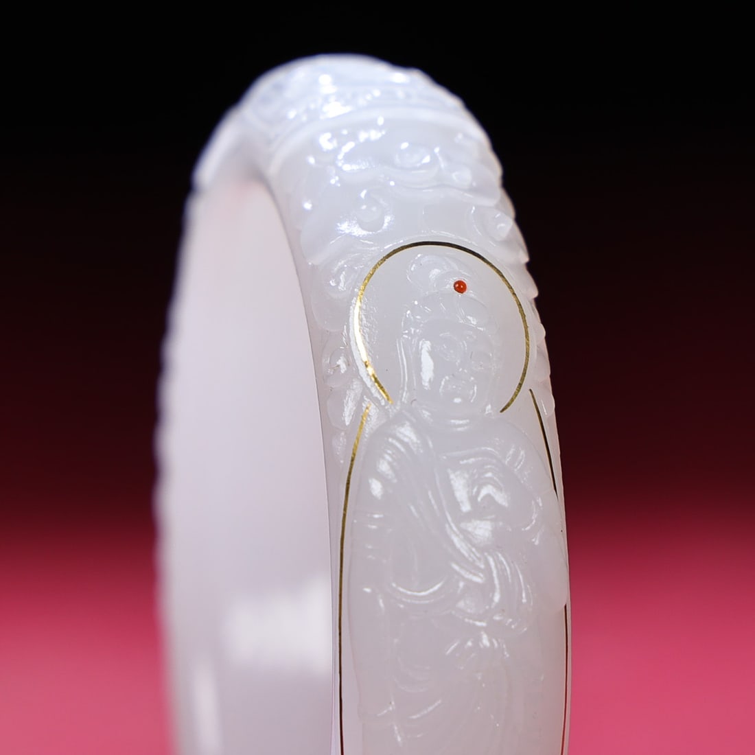 Inside Diameter 58mm Hetian jade inlay Gold,Silver Wire Buddha Bracelet - 2