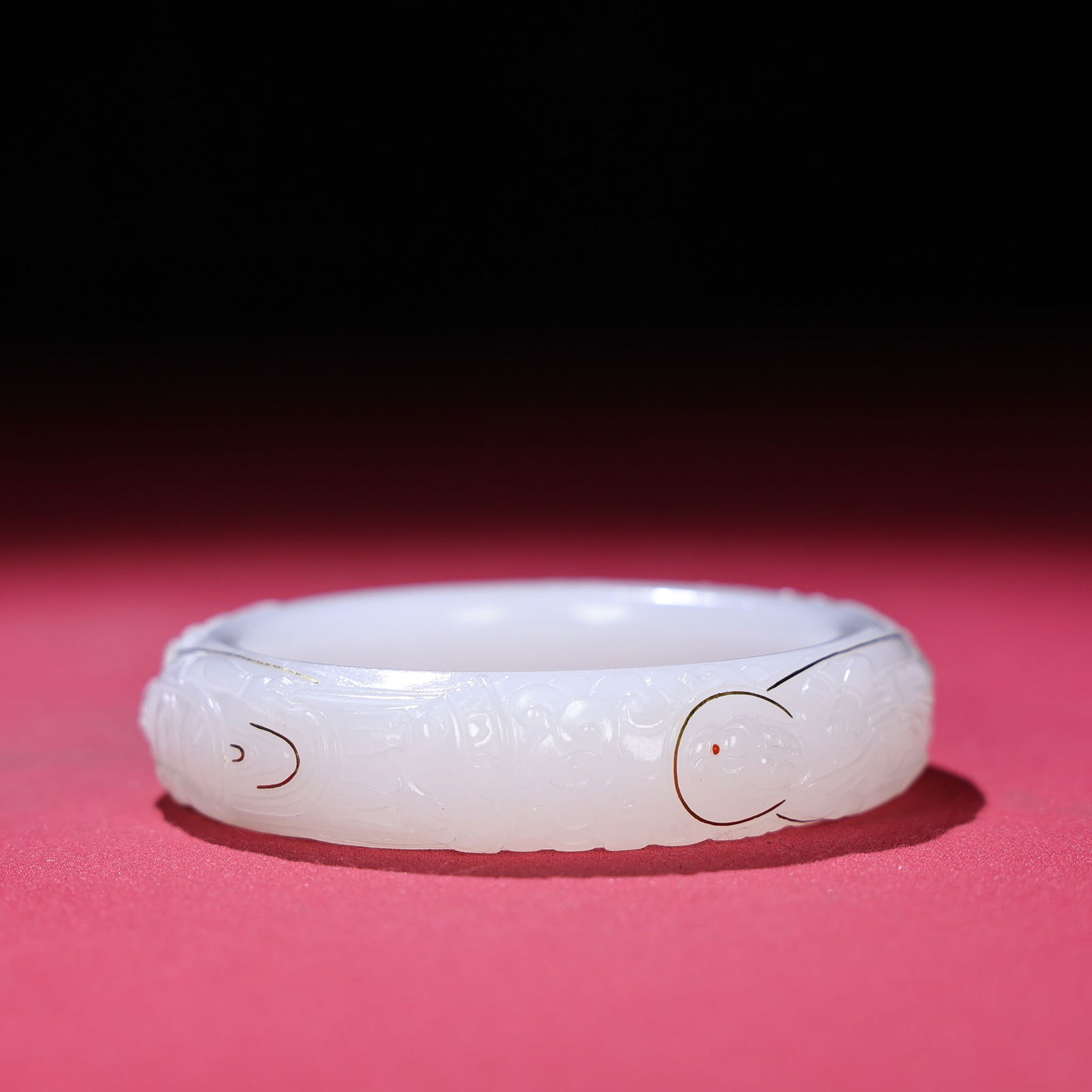 Inside Diameter 58mm Hetian jade inlay Gold,Silver Wire Buddha Bracelet - 5