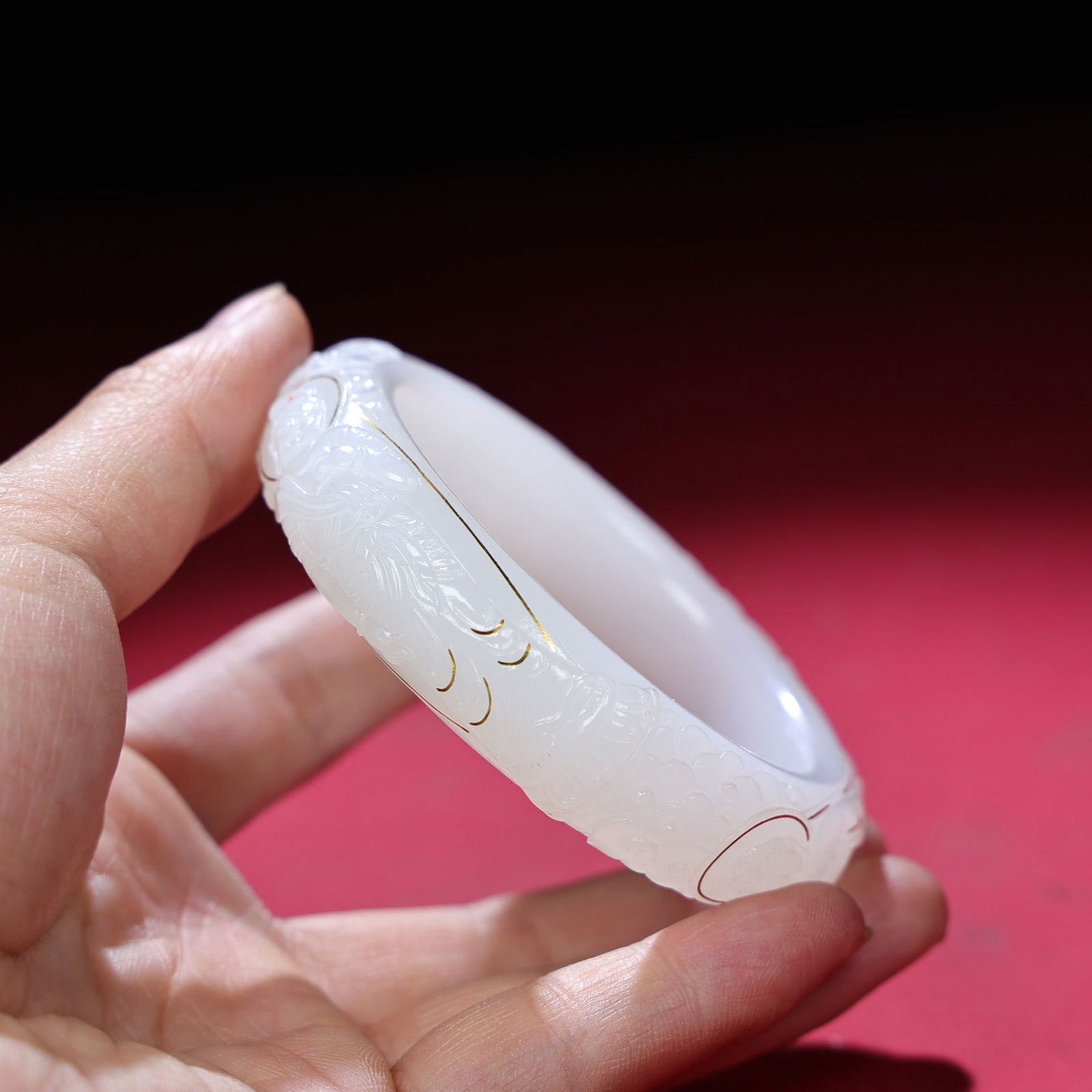 Inside Diameter 58mm Hetian jade inlay Gold,Silver Wire Buddha Bracelet - 7