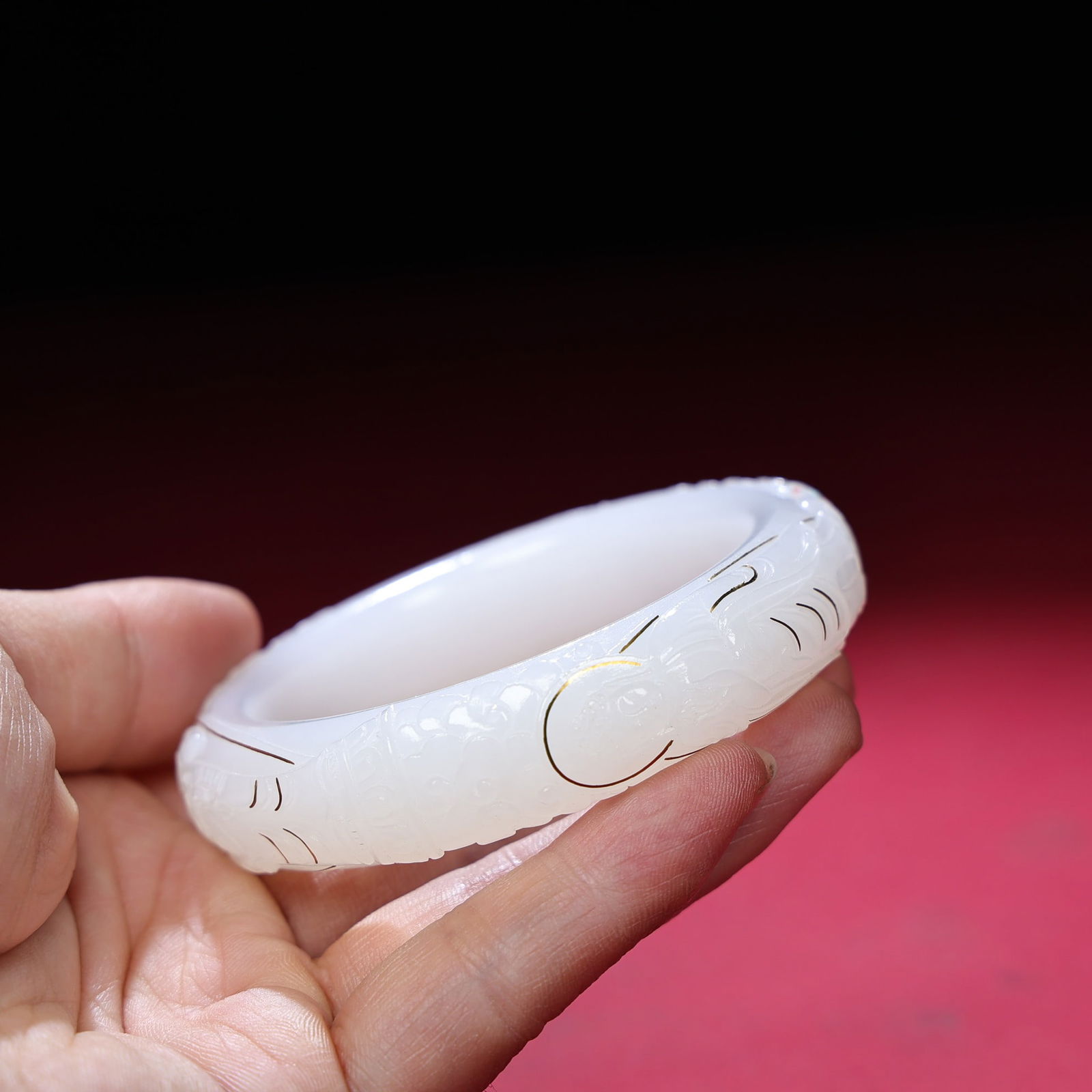 Inside Diameter 58mm Hetian jade inlay Gold,Silver Wire Buddha Bracelet - 8