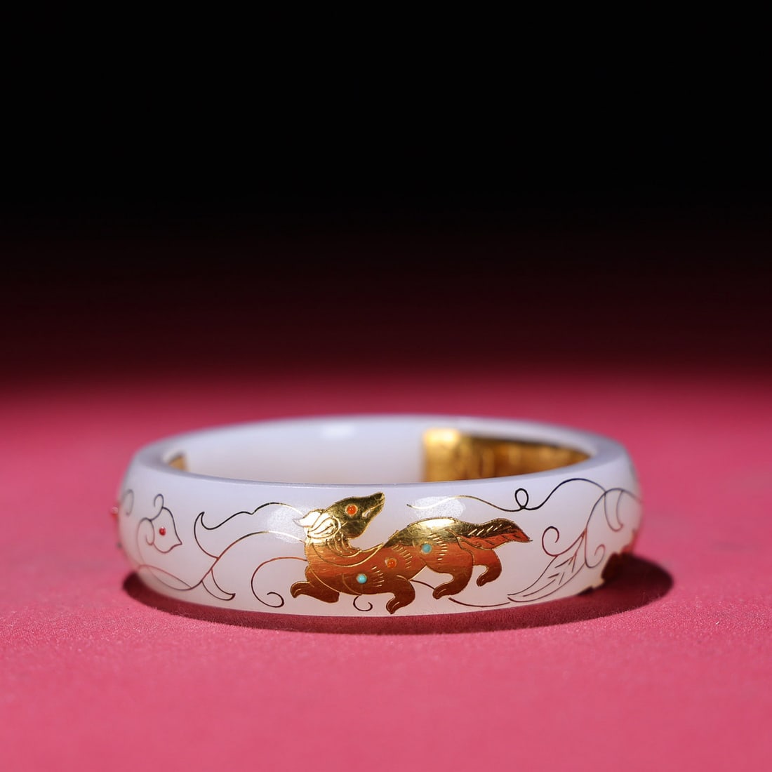 Inside Diameter 54mm Hetian jade inlay Gold,Silver Wire & Gem Bracelet - 6